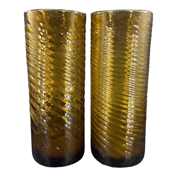 Egyptian Dark Smokey Amber Glass Tumbler Drinking Glasses Set 2 Hand Blown Glass - Picture 1 of 9